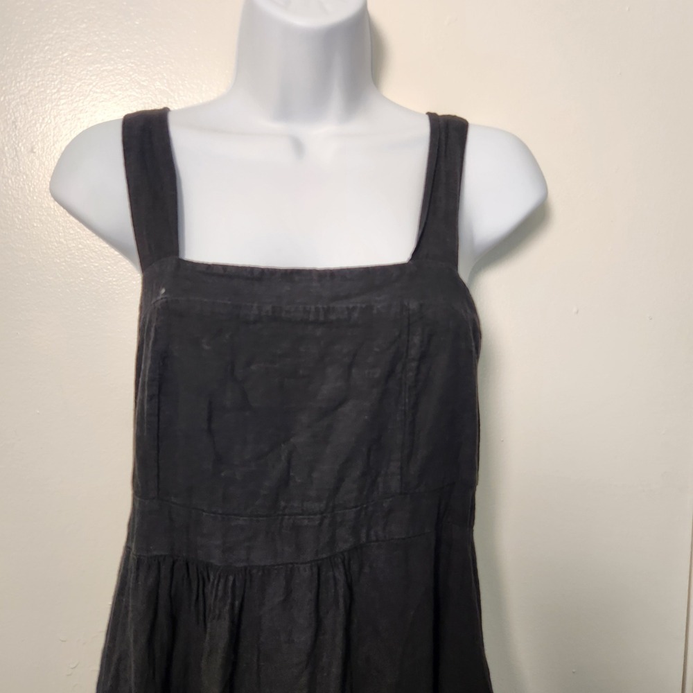 Francesca Bettini Black M Linen Cotton Tie Back Strappy Midi Dress Pockets Italy - Picture 2 of 12
